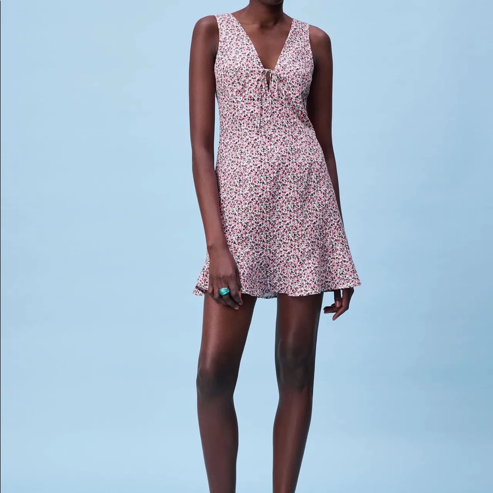 Zara Linen Print Floral Mini Dress